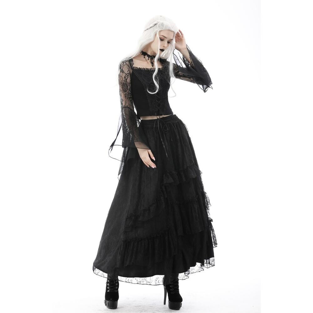 Dark in Love Gothic Victorian Vampire Vkei Black Lace & Ruffle Skirt XS-XL - Picture 11 of 14